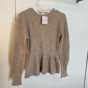 Cozy Peplum Knit Sweater - Beige